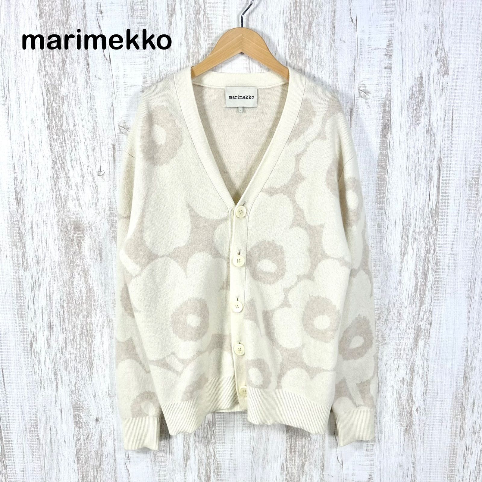 marimekko マリメッコ Unikko ウール Vネックカーディガン ホワイト 