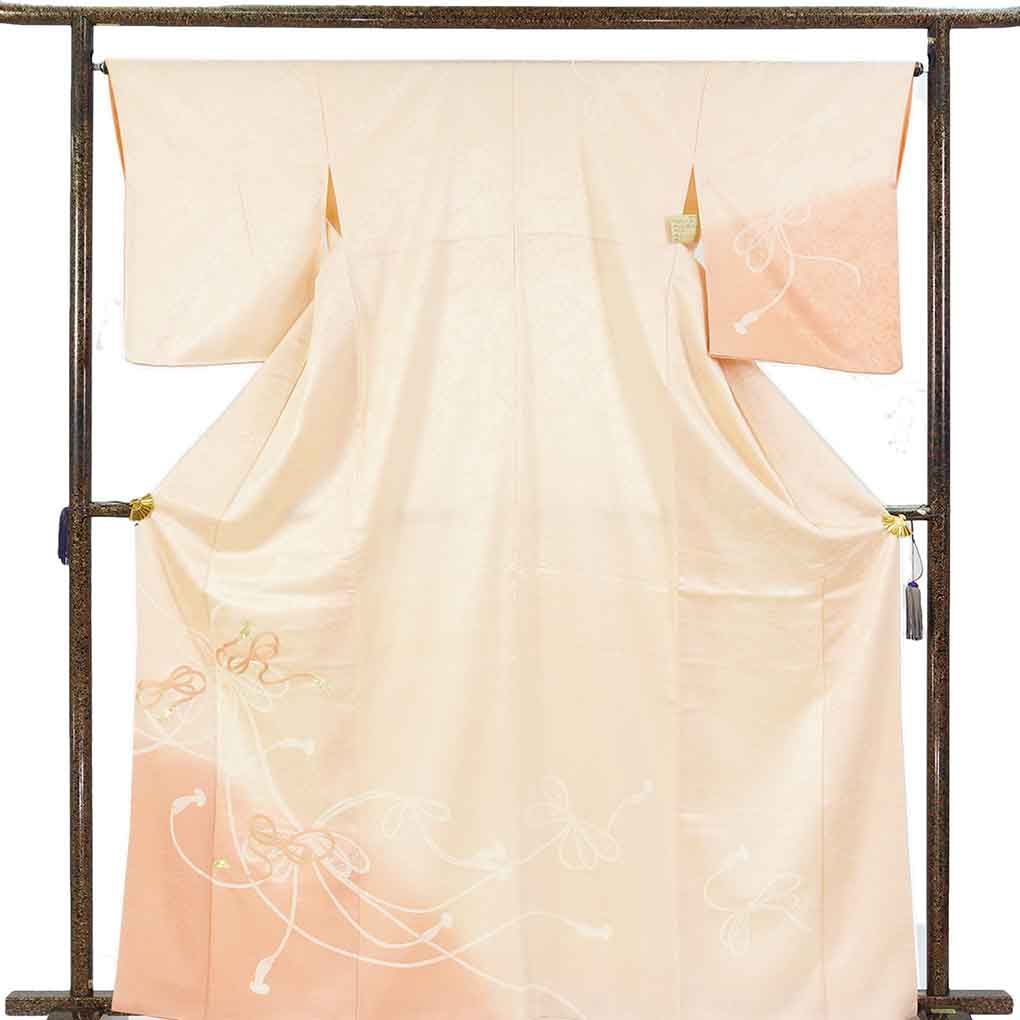 訪問着 身丈165cm 裄66cm 前幅25cm 後幅30cm 袖丈53cm 袖幅33cm レディース 袷 組紐 裄長 裄M-Lサイズ 秋冬春用 正絹（シルク）ピンク トールサイズ 美品 リメイク リユース リサイクル【呉服のきくや】