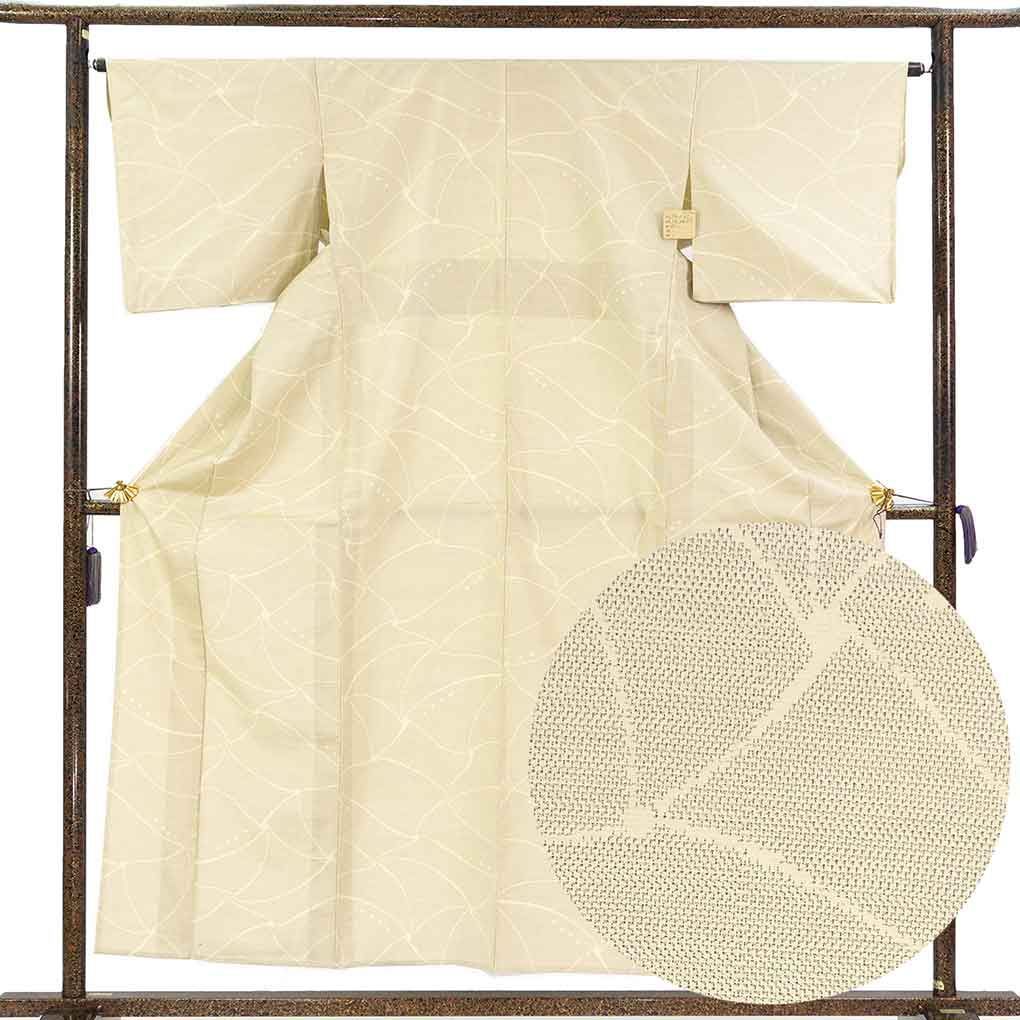 紬 身丈156cm 裄65cm 前幅24cm 後幅29.5cm 袖丈45cm 袖幅33.5cm レディース 単衣 絣模様 裄Mサイズ 初夏・初秋用 正絹（シルク）ブラウン やや難 リメイク リユース リサイクル【呉服のきくや】