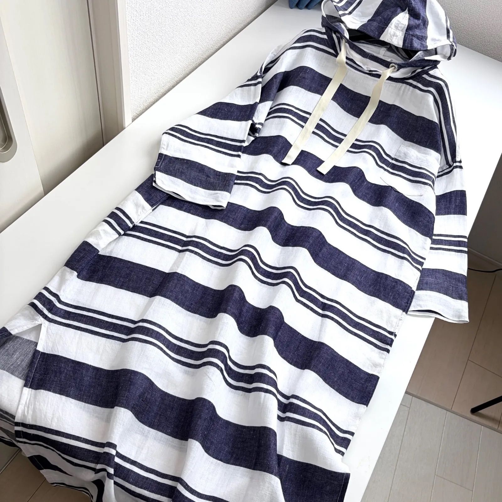 S Max Mara リネン100% エス マックスマーラ 洗える ストライプ フード 
