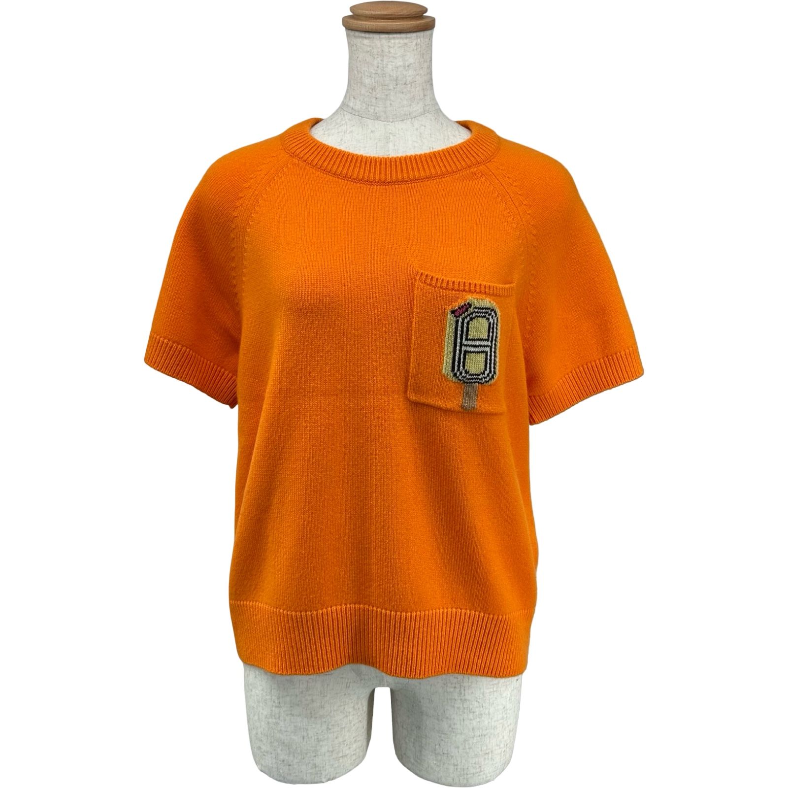 エルメス HERMES カシミヤ半袖ニットトップス 4E2626DB オレンジ
