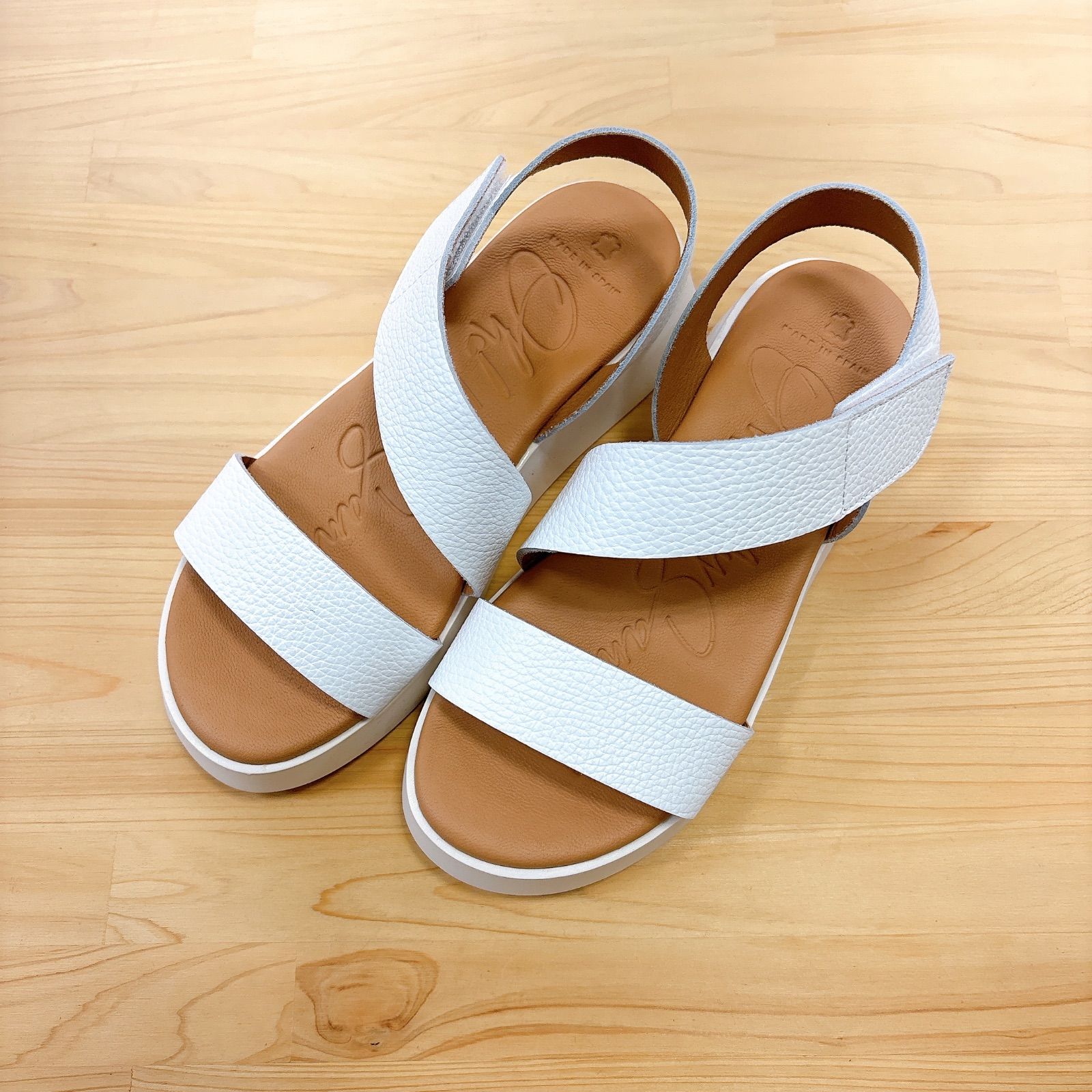おしゃれ サンダル OH MY SANDALS オーマイサンダルズ 新作 2108 ホワイト 本革 マジックテープ 厚底 軽量
