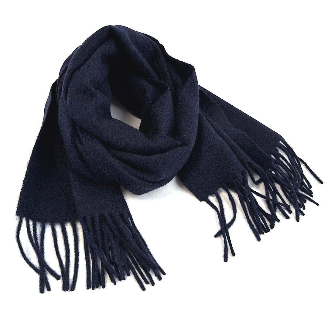 新品 ダーバン D'URBAN カシミヤマフラー 定価39,600円 ネイビー 紺 カシミヤ100% ワントーン フリンジ メンズ レディース ビジネス 防寒 中国製