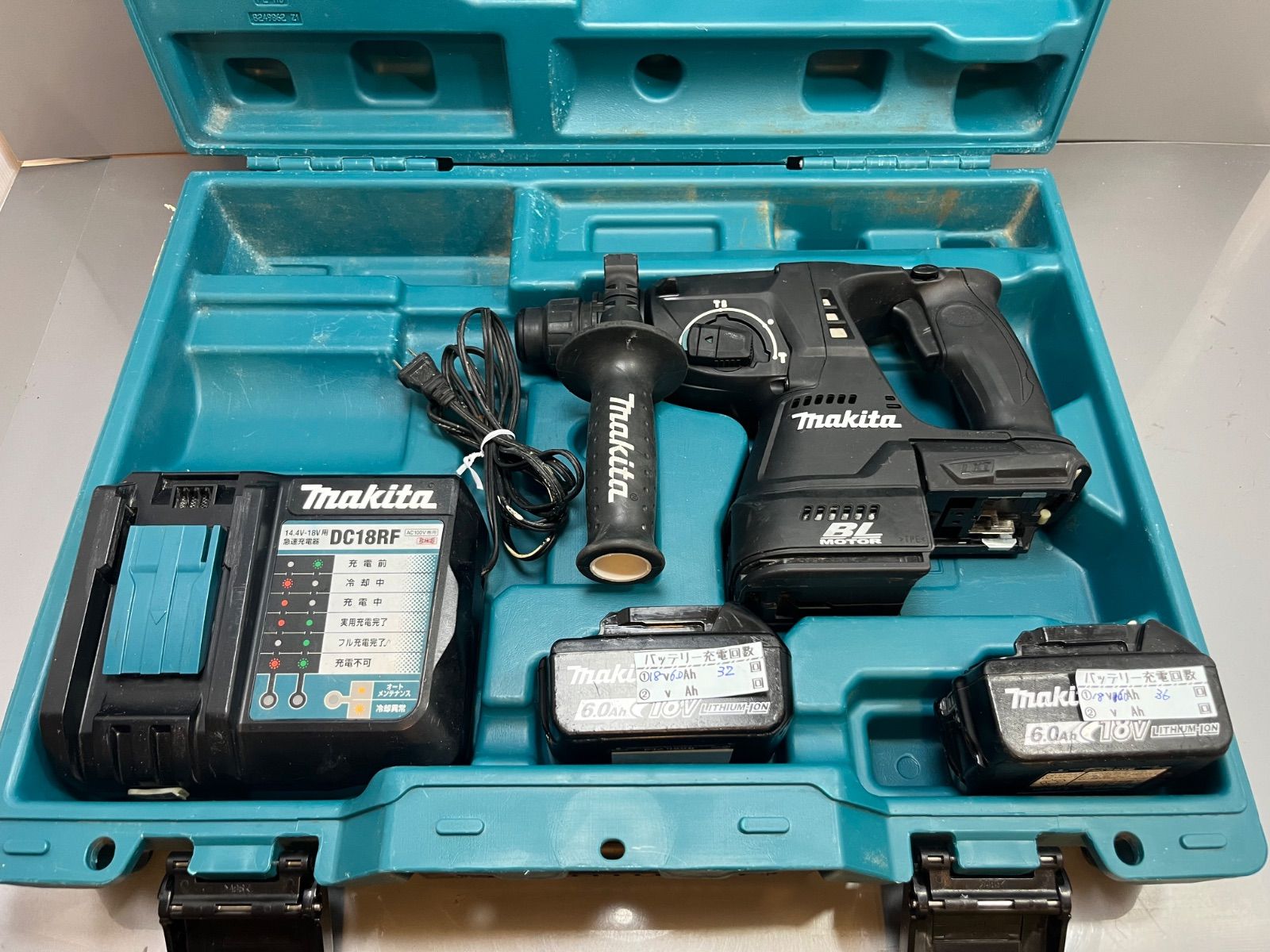 makita 24mm 18v 充電式ハンマドリル　HR244D フルセット品（ 6Ahバッテリー2個《充電回数：32回、36回》、充電器、ケース )　店