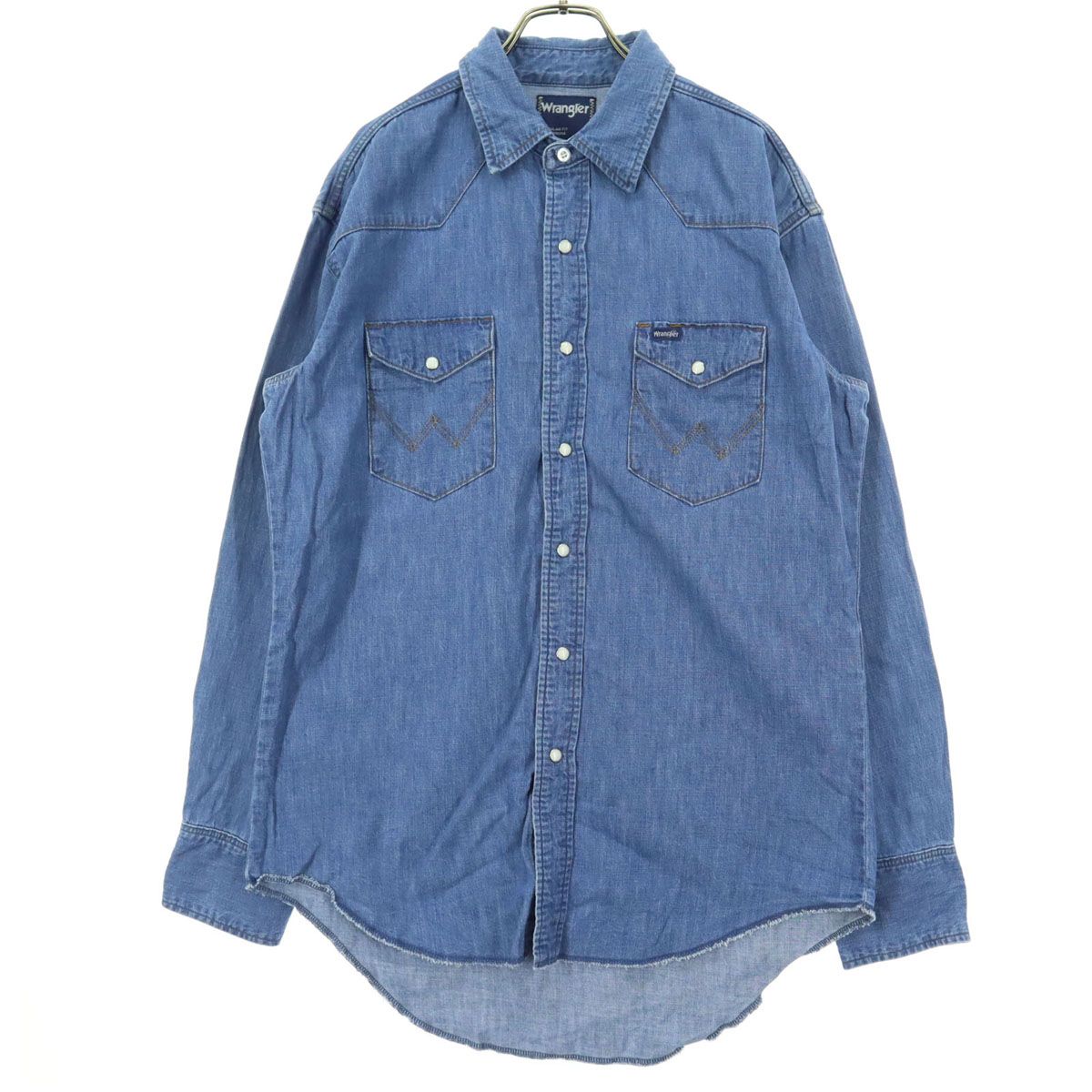 美品 Wrangler ラングラー 長袖 デニムシャツ L ブルー メンズ 古着
