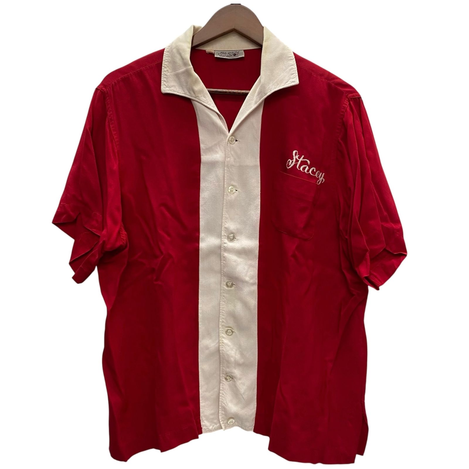 Vintage Vintage 50's King Louie King Louis Ten Strike Tag Bowling Shirt Short Sleeve Shirt Red Large 201MT-6158 VB