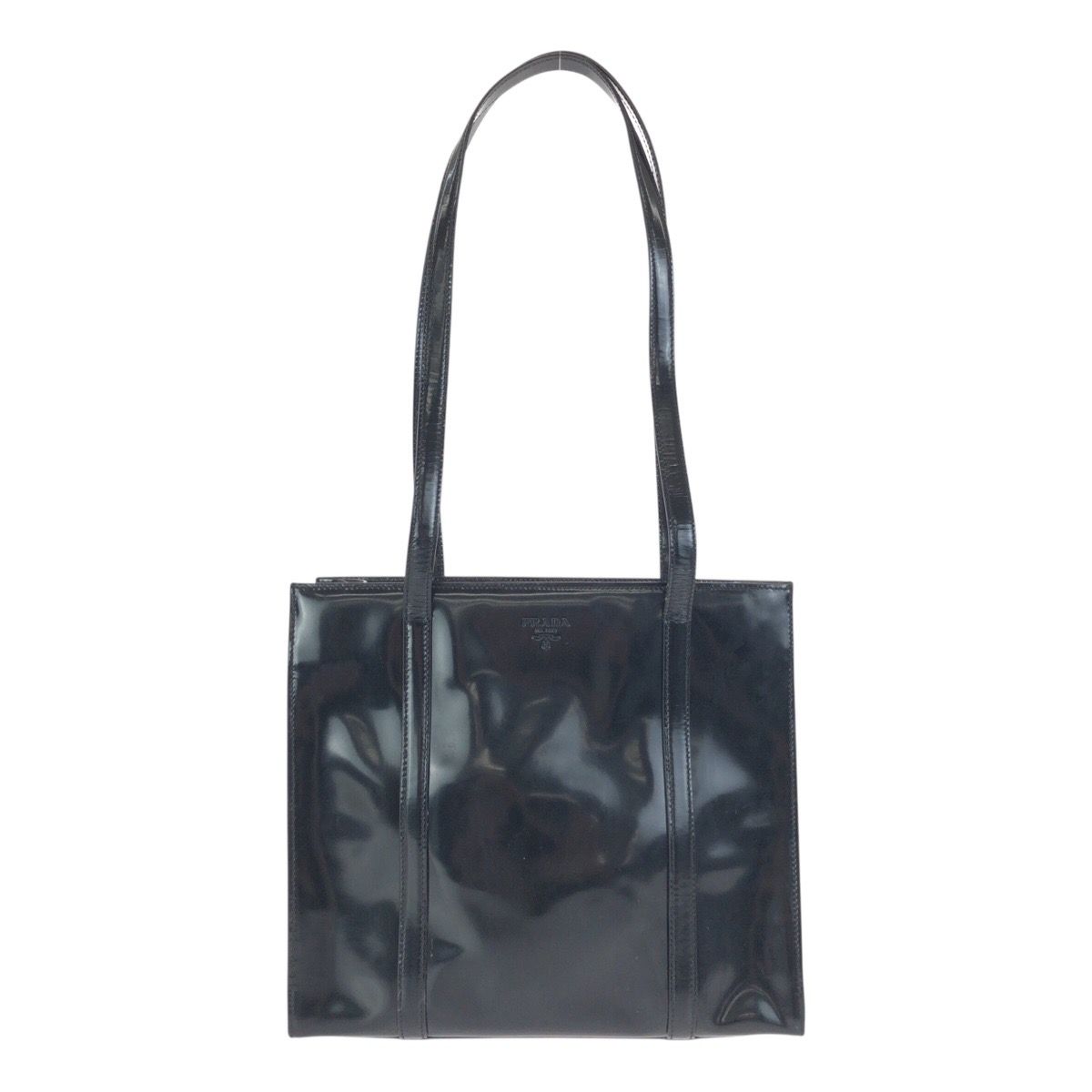 美品 PRADA プラダ ブラック 黒 シルバー金具 パテントレザー トート