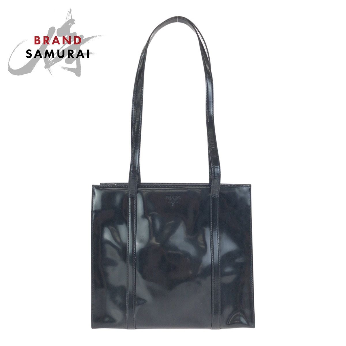美品 PRADA プラダ ブラック 黒 シルバー金具 パテントレザー トート