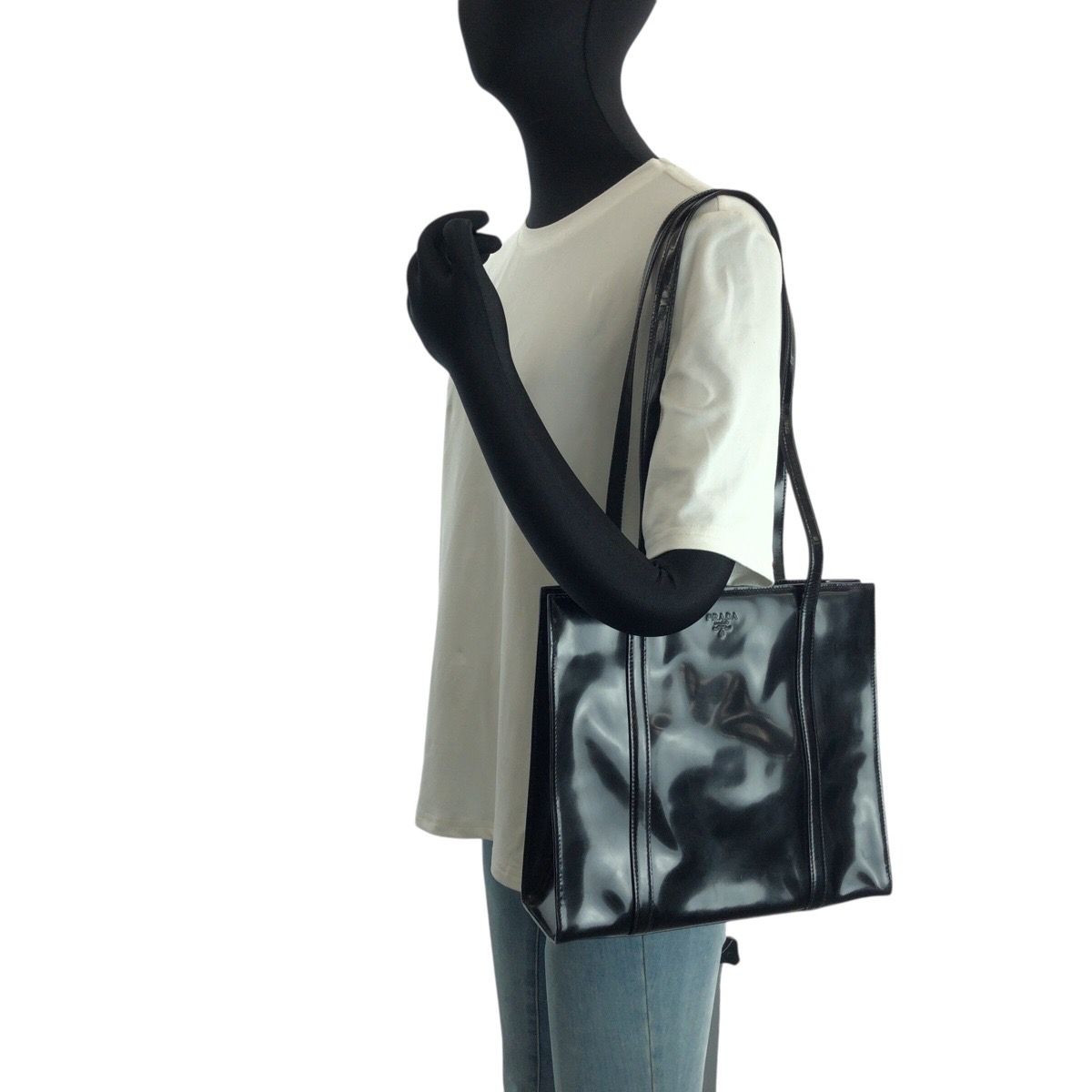 【✨極美品✨】プラダ トートバッグ クリムソン シルバー金具 ブラック 美品 PRADA プラダ ブラック 黒 シルバー金具 パテントレザー トート