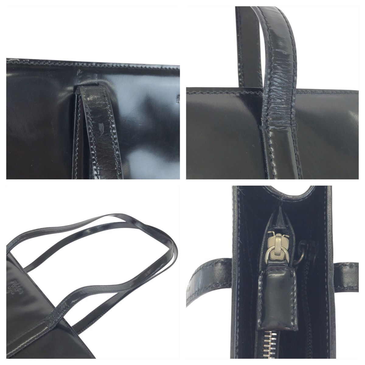 美品 PRADA プラダ ブラック 黒 シルバー金具 パテントレザー トート