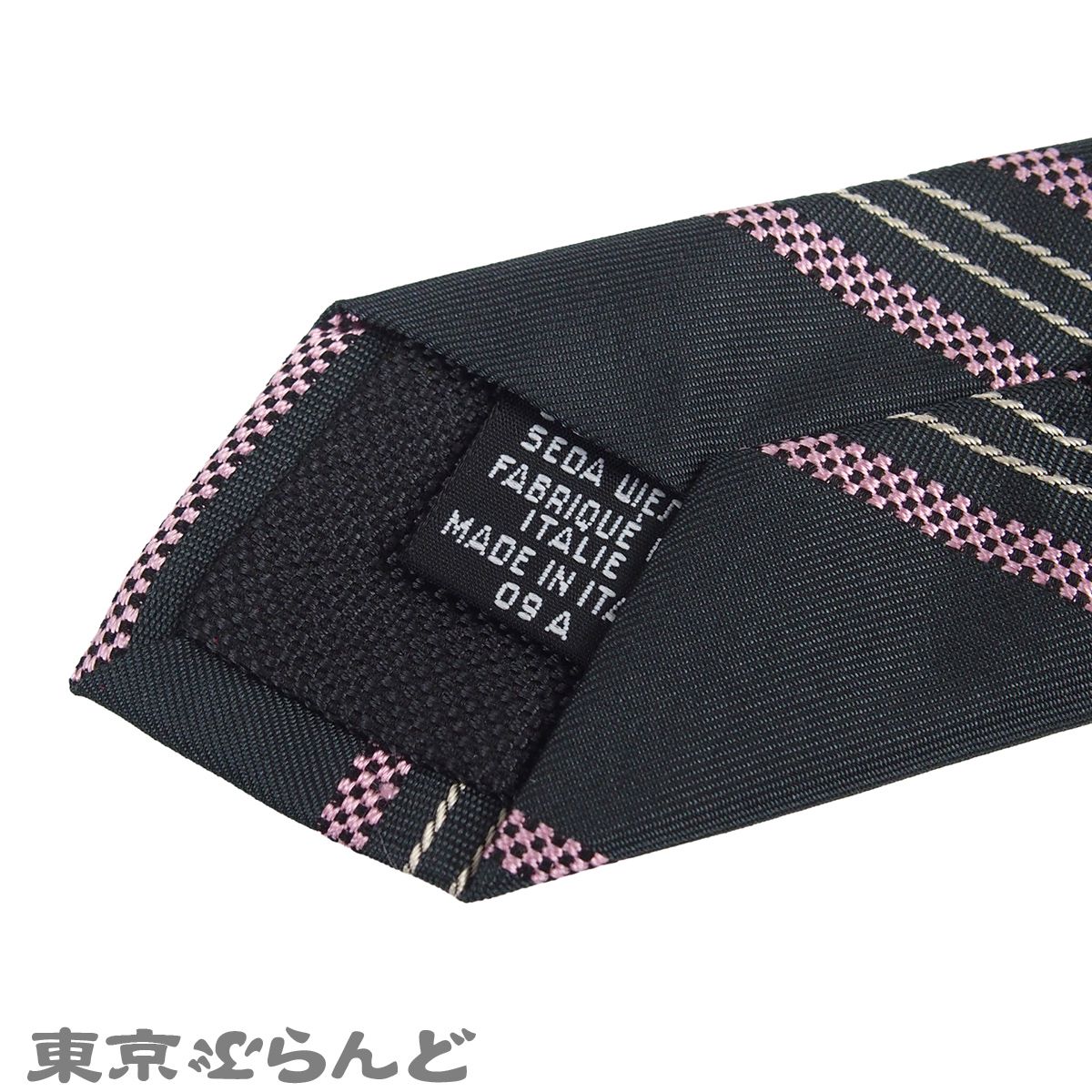 シャネル CHANEL ネクタイ ブルーグレー ピンク シルク レジメンタル