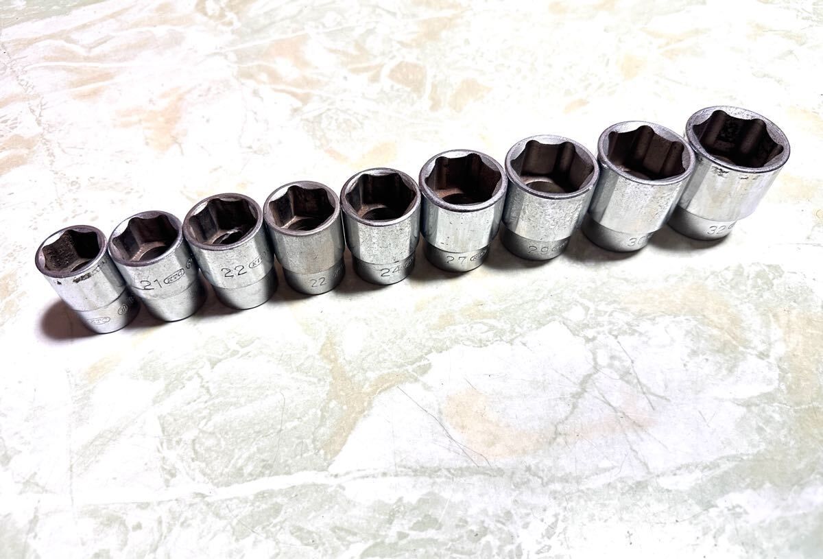 KTC ケーティーシー 京都機械工具 12.7 1/2 シャロー ソケット レンチ 9本セット 19/21/22/22/24/27/29/30/32mm B30 6ポイント 工具ハンド ツール