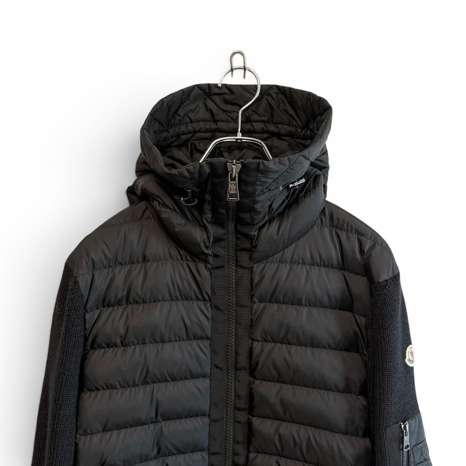 美品/L相当 MONCLER ハイブリッド ニット ダウンジャケット グレー