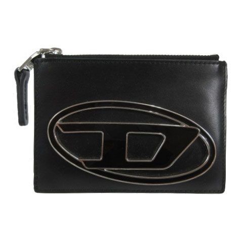 ディーゼル DIESEL カードケース 1DR CARD HOLDER コインケース 定期入れ パスケース ミニ財布 カウレザー Dロゴ ブラック 黒