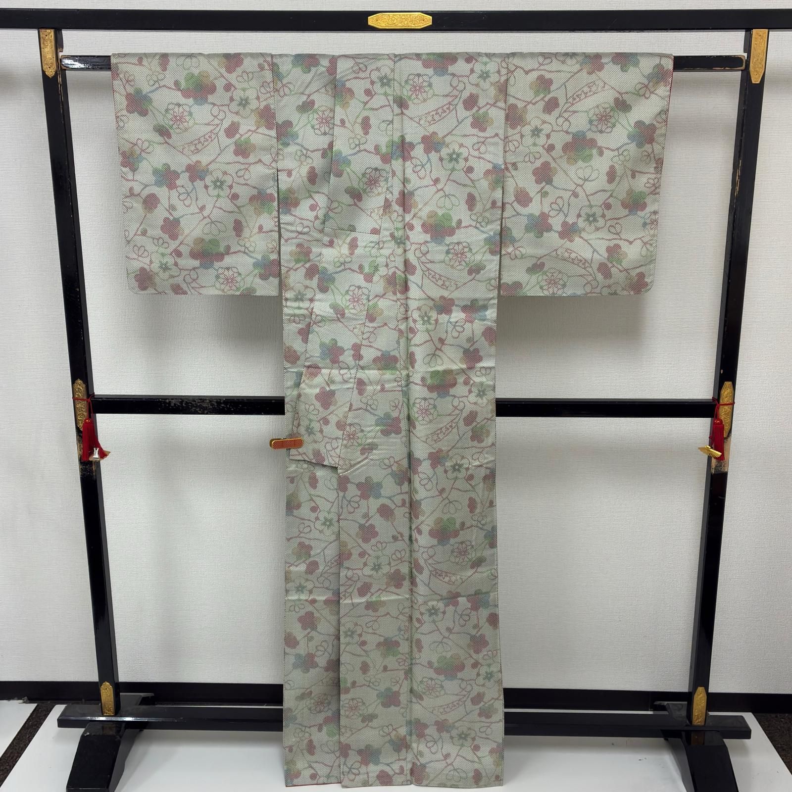 大島紬 正絹 素敵な花のデザイン 袷 着物 MK-9827 - メルカリ