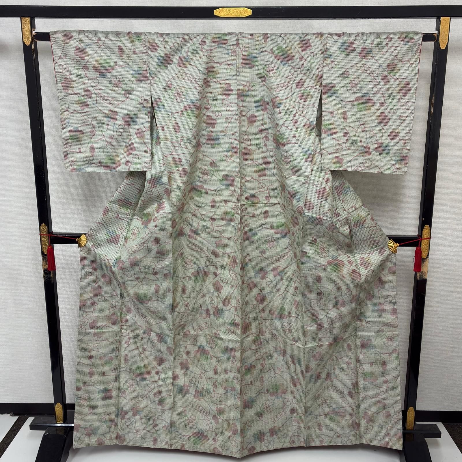 大島紬 正絹 素敵な花のデザイン 袷 着物 MK-9827 - メルカリ