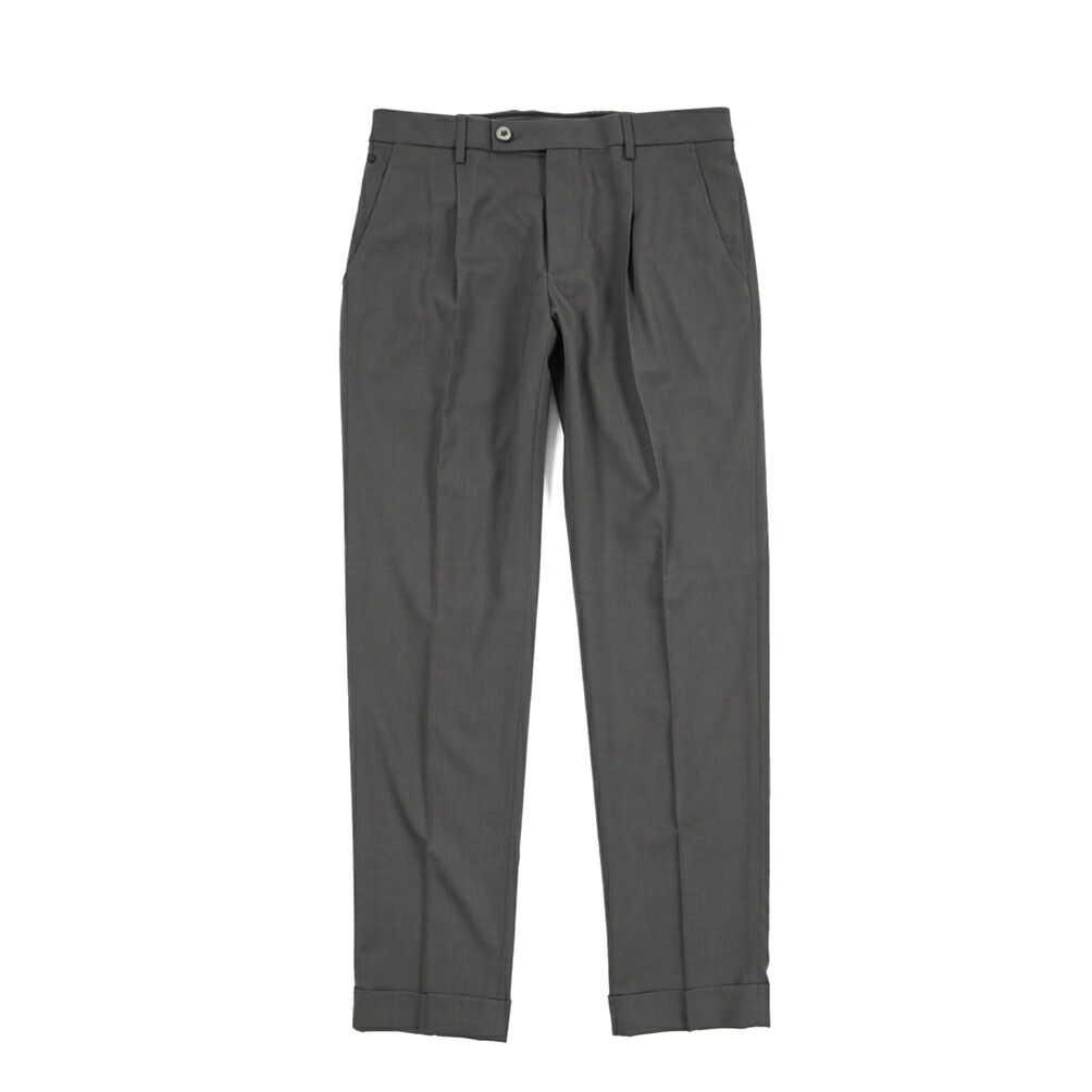 GTA ジーティーアー / RICCARDO リカルド SLIM スリム スラックス ワンタック パンツ 春夏 メンズ WAIST COMFORT BAND ポリエステル ヴァージンウール ビスコース ストレッチ ダークグレー  441475