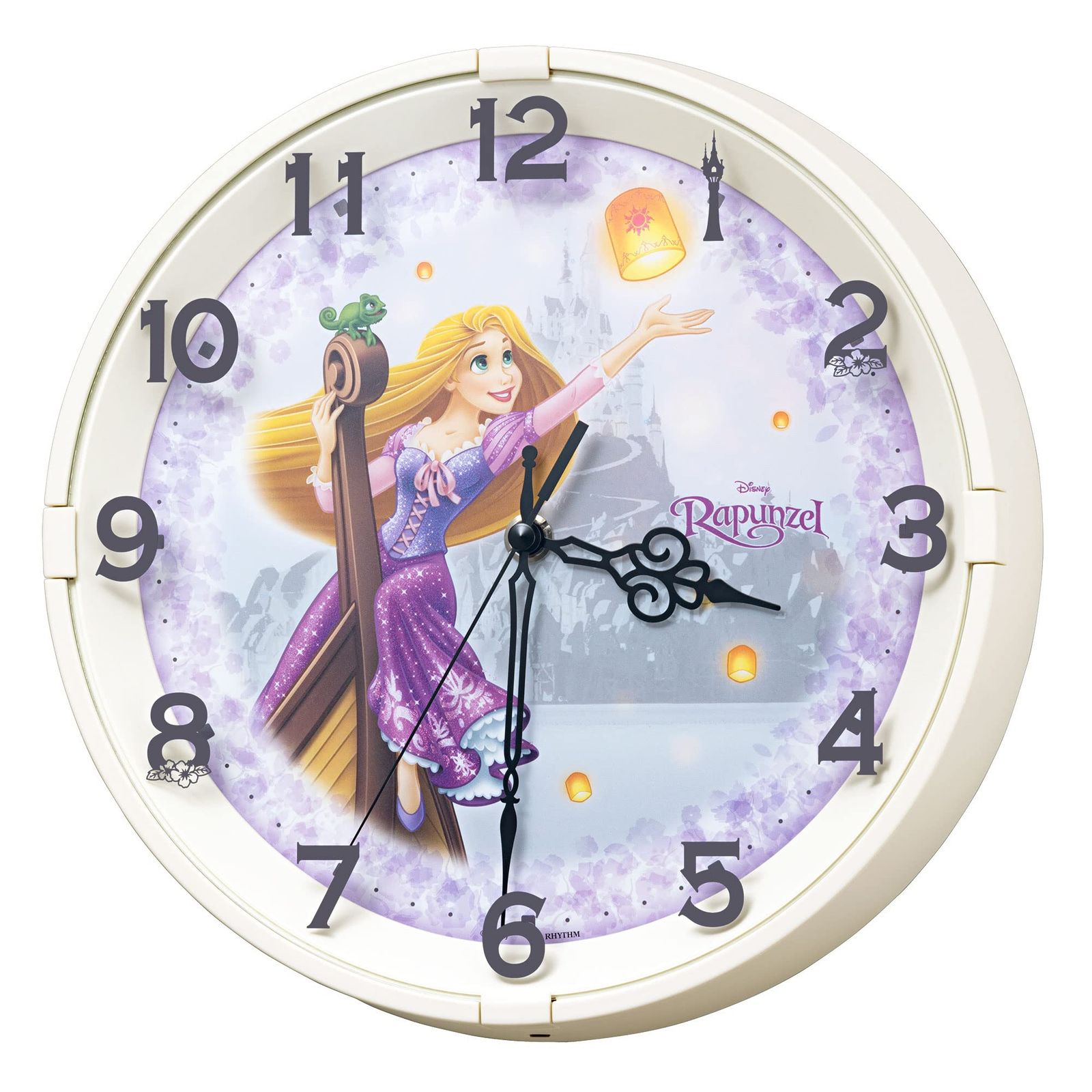 リズム(RHYTHM) ディズニー 塔の上の ラプンツェル 【夜に始まる物語】 Disney プリンセス 掛け時計 暗くなると文字板のデザインが変化 静音 アイボリー Φ28×5.2cm 8MG817MC10 [塔の上の ラプンツェル]