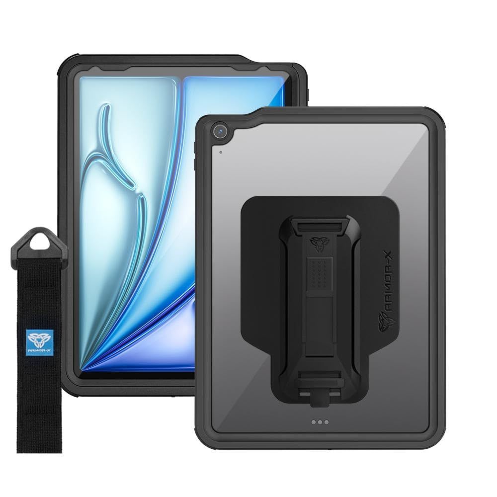[ARMOR-X] 11-inch iPad Air (M4/3/2)/iPad Air (5th/4th)用ケース IP68 Waterproof Case with Hand Strap ブラック MXS-IPAD-A5 (Black)