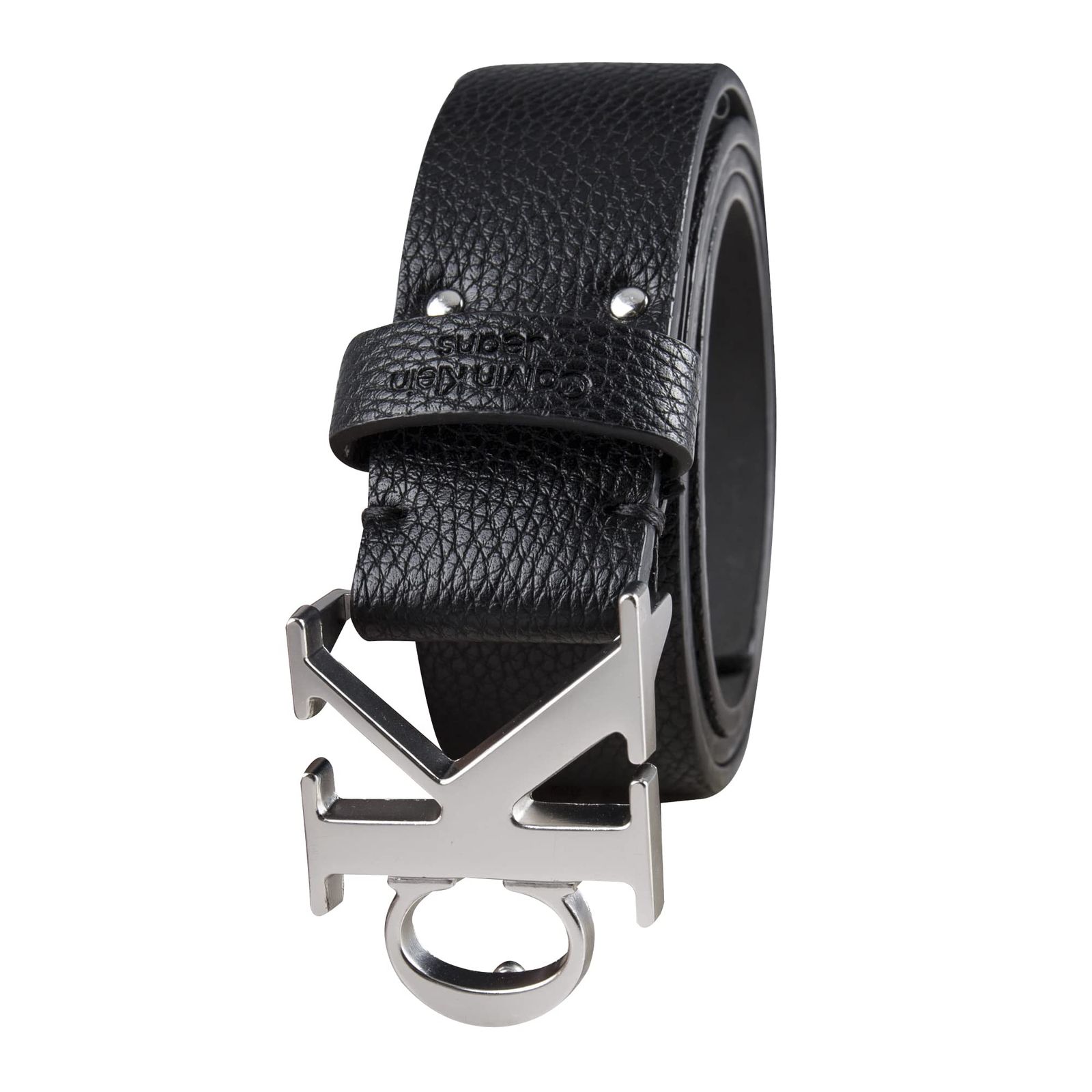 Calvin Klein Men's Logo Buckle Belt, Black/Silver, Small [ブラック/シルバー] [Small (30-32)]