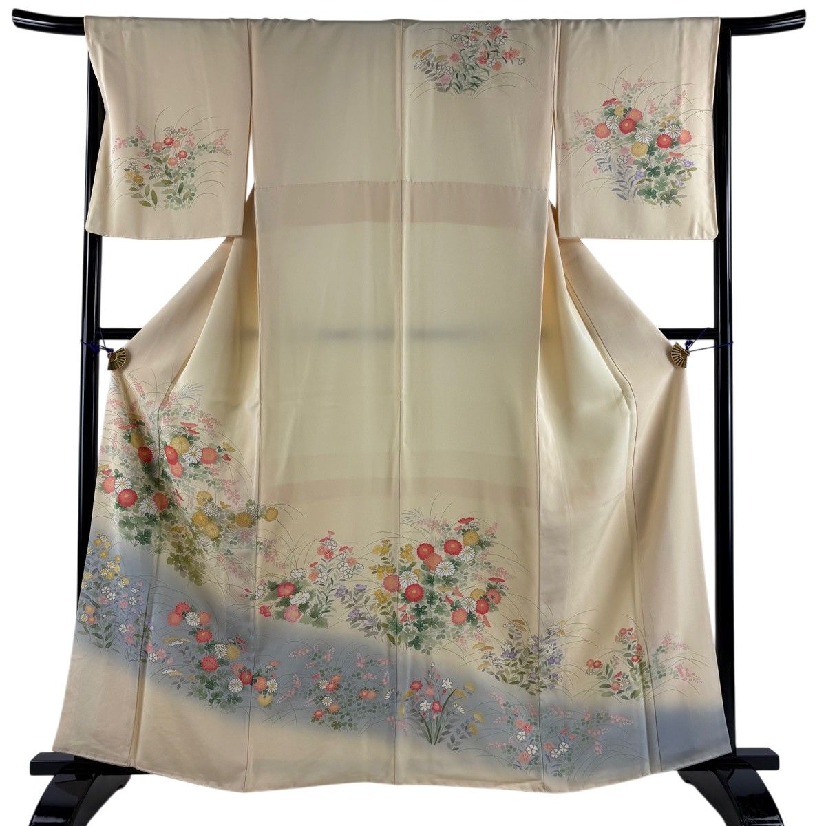 訪問着 身丈161cm 裄丈68.5cm L 袷 秋草 菊 金彩 ぼかし 薄黄 正絹 秀 