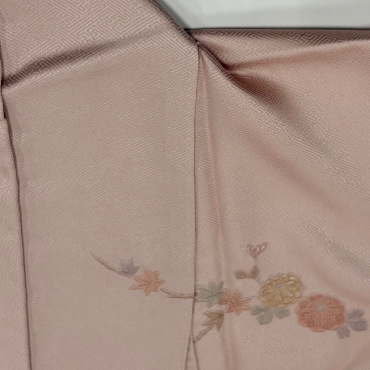 訪問着 身丈156cm 裄丈63cm S 袷 扇 枝花 金彩 刺繍 ピンク 正絹 秀品 