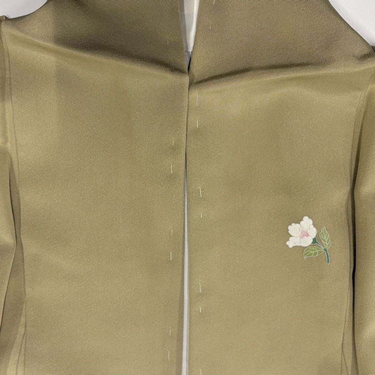 訪問着 身丈157.5cm 裄丈63cm S 袷 落款 椿 草花 ベージュ 正絹 秀品 