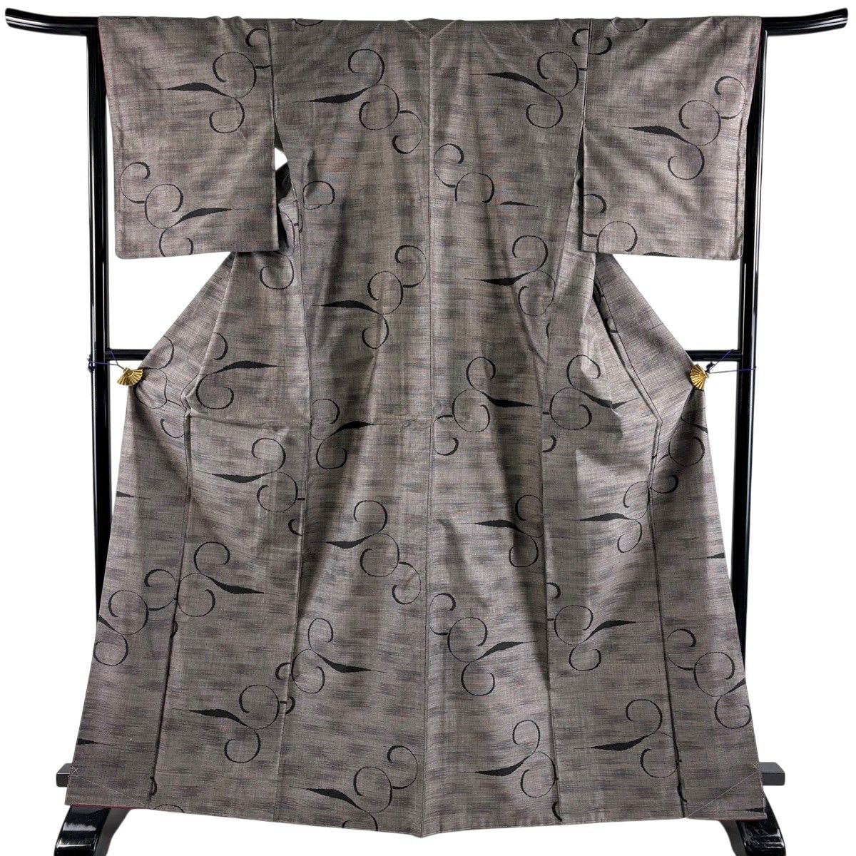 【美品】 紬 身丈166cm 裄丈65cm M 袷 幾何学 灰茶 正絹 秀品 【中古】