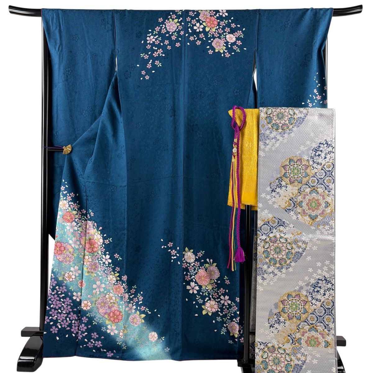 振袖 身丈168cm 裄丈68.5cm L 袷 袋帯フルセット 桜 雪輪 金彩 ぼかし