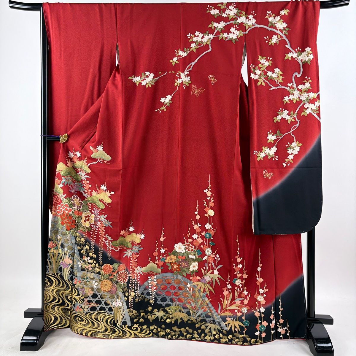 振袖 身丈167cm 裄丈68cm L 袷 袋帯フルセット 花丸文 流水 金彩