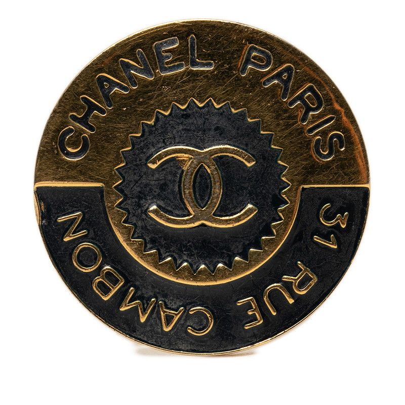 シャネル ココマーク 31 RUE CAMBON ル カンボン ラウンド ロゴ ブローチ ゴールド ブラック メッキ レディース CHANEL【1-0275317】