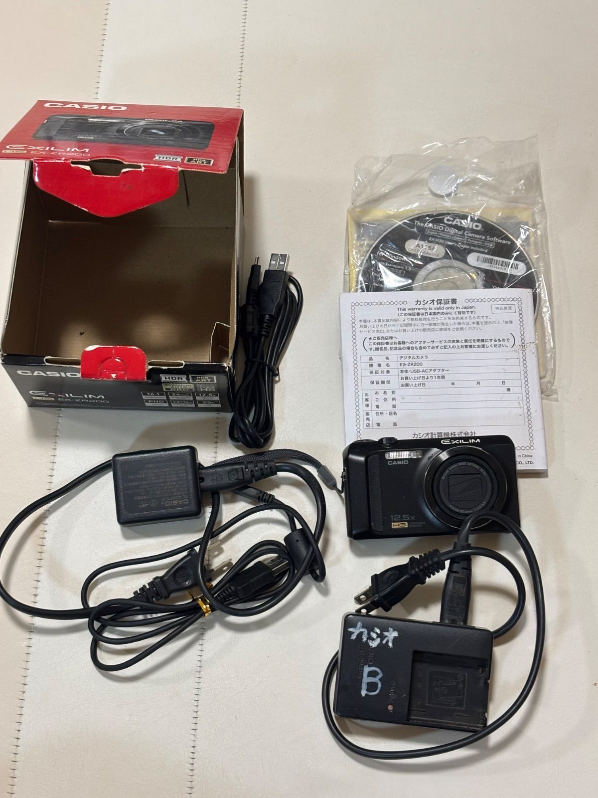 CASIO EXILIM EX-ZR200 ブラック 動作確認済み 元箱・充電器・説明書付