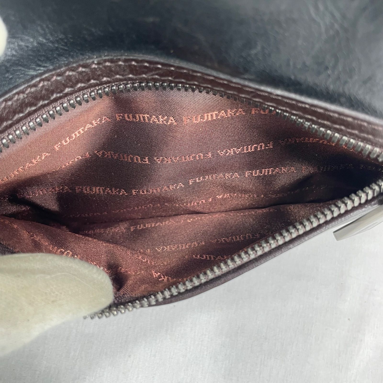 美品】フジタカ FUJITAKA レザー ショルダーバッグ 黒 茶 バイカラー