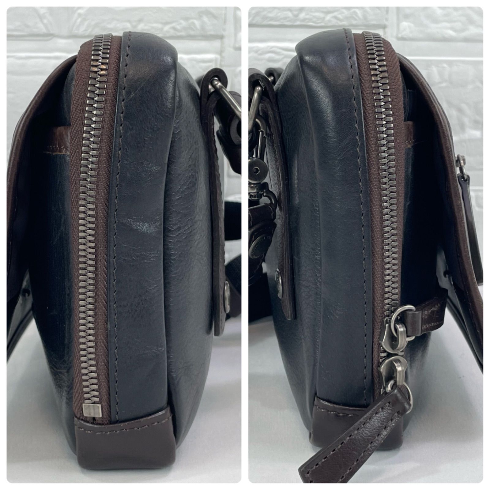 【極美品】フジタカ　クラッチ　ショルダー　2way レザー　ブラック　希少 美品】フジタカ FUJITAKA レザー ショルダーバッグ 黒 茶 バイカラー