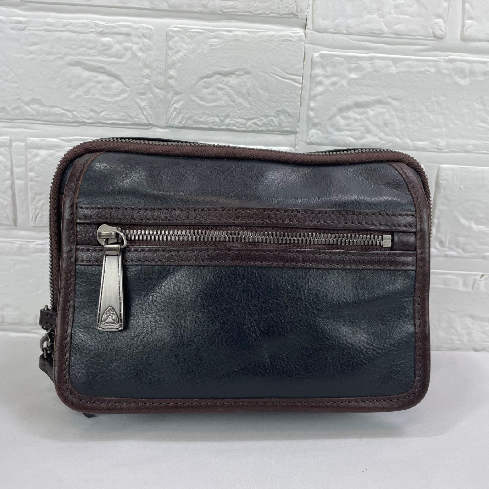 美品】フジタカ FUJITAKA レザー ショルダーバッグ 黒 茶 バイカラー