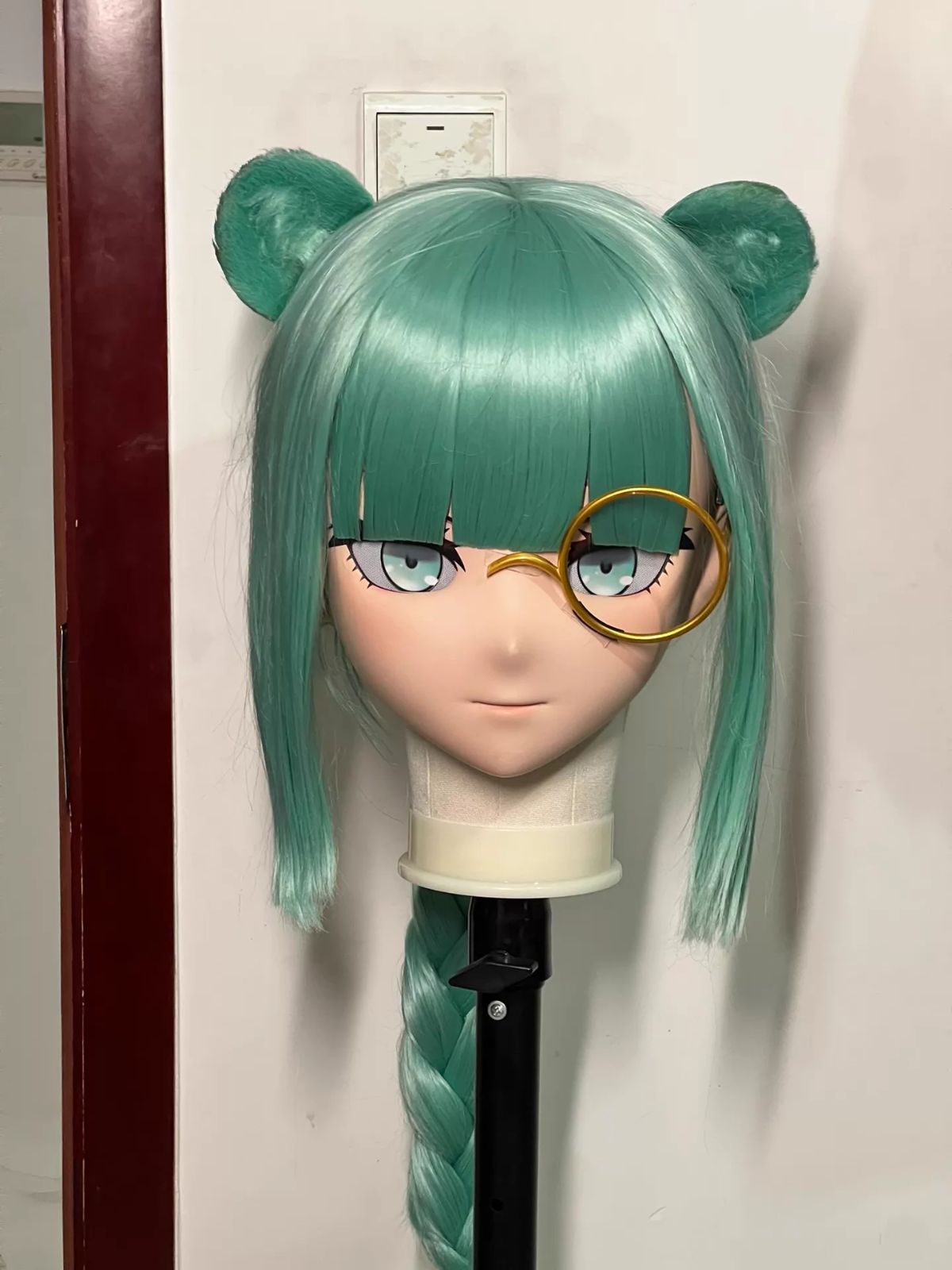 アークナイツ イースチナ風 kigurumi 全頭マスク 緑髪 メガネ付き 