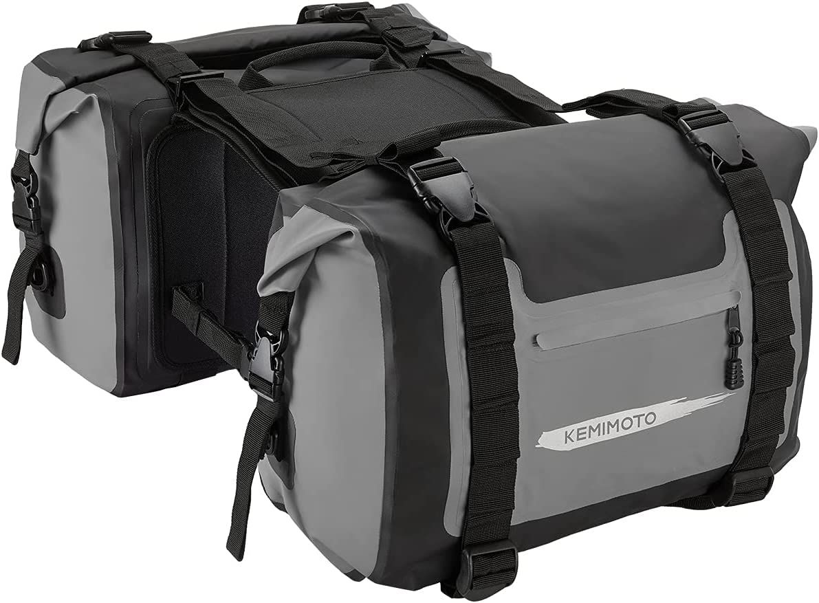 新品 KEMIMOTO バイク サイドバッグ 防水 大容量50L ツーリングバッグ 2PC 取付簡単 CBR400 Z900RS 汎用 サイドバッグ 反射テープ付き バイク バッグ キャンプツーリング 収納 ロングツーリング 軽量 耐久性 グレー KM1601