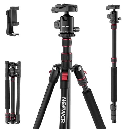 NEEWER BASICS カメラ三脚一脚 180cm ビデオ三脚 アルミ製 軽量 コンパクト ポータブル 三脚スタンド 360°ボールヘッド/スマホホルダー付き iPhone対応 一眼レフ/ミラーレス/ビデオカメラ用 耐荷重8kg TP15 41f3622b
