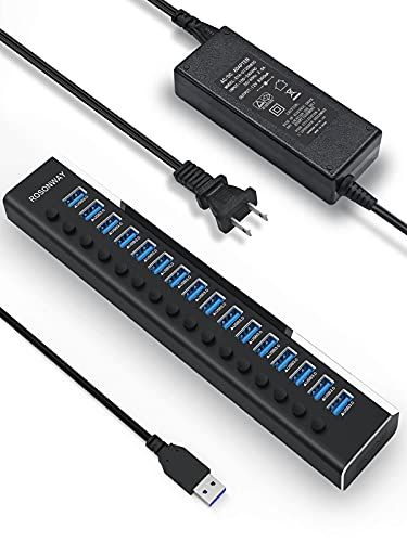 ROSONWAY USB ハブ 3.0 16ポート アルミ製 USB Hub 100W セルフパワー USBハブ 5Gbps高速転送 12V/8.3A ACアダプタ付き 独立スイッチ(RSH-A16)送料無料 672ebac2