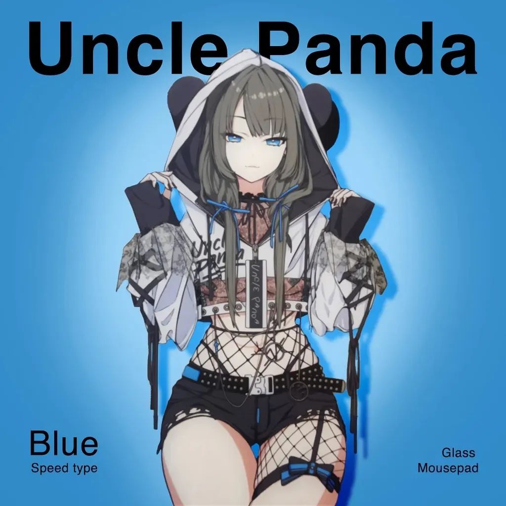 【新品】PCハード Uncle Panda ガラスマウスパッド ブルー