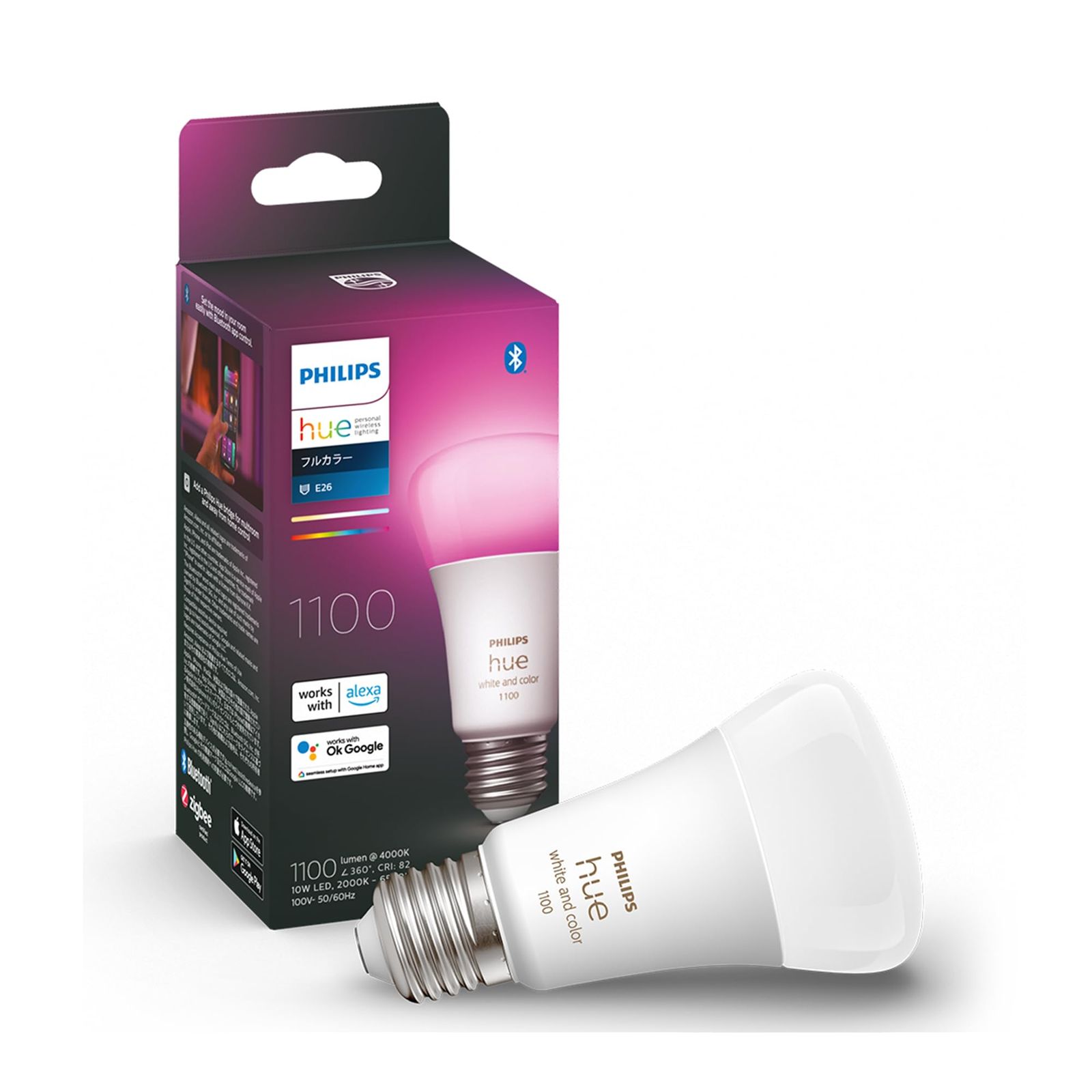 フィリップスヒュー(Philips Hue) スマート電球 E26 75W相当 フルカラー 1個 - スマート照明 Alexa対応 1100lm マルチカラー 1600万色 電球色 昼白色 調光 調色 スマー [フルカラー] [【E26】75w] [1個入り]
