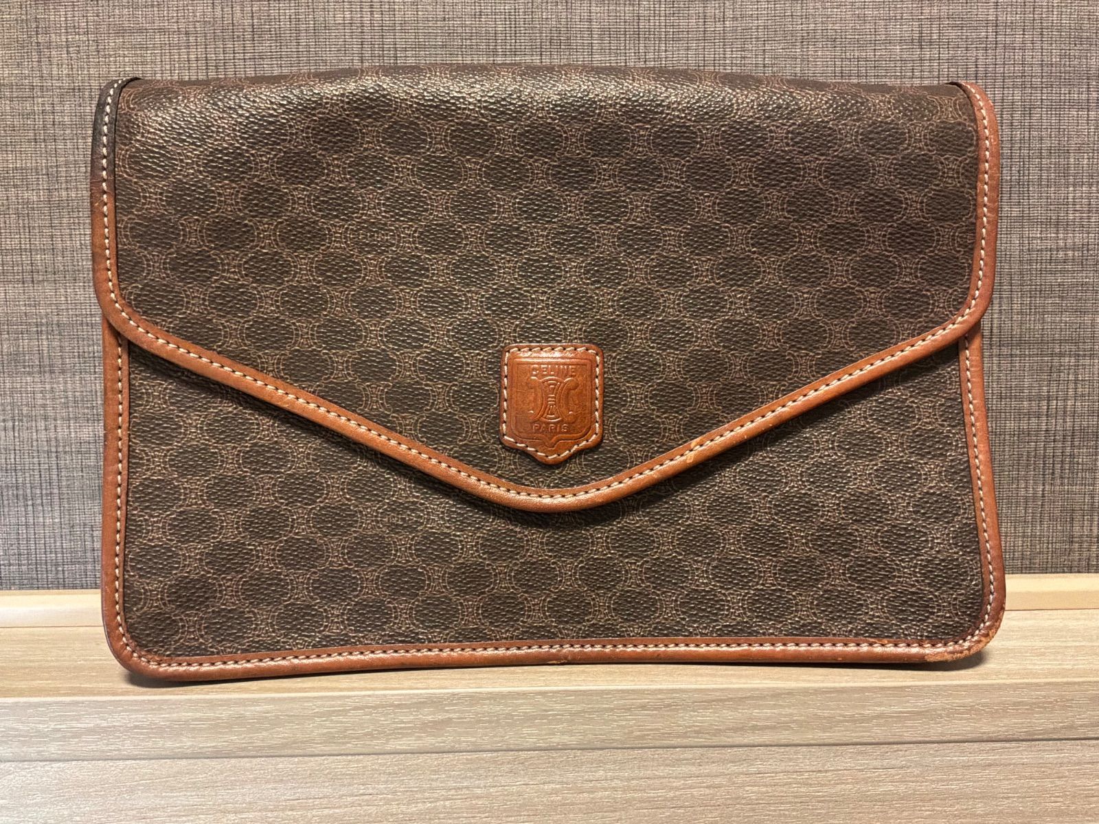 【希少】CELINE セリーヌ マカダム柄 クラッチバッグ ブラウン オールド ヴィンテージ