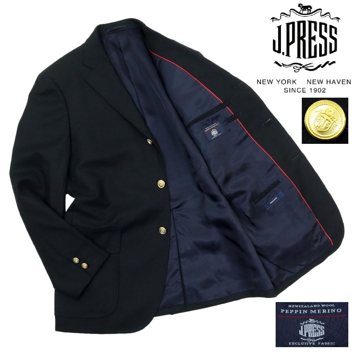 S3826】【美品】【金釦】J.PRESS PEPPIN MERINO ジェイプレス ぺ
