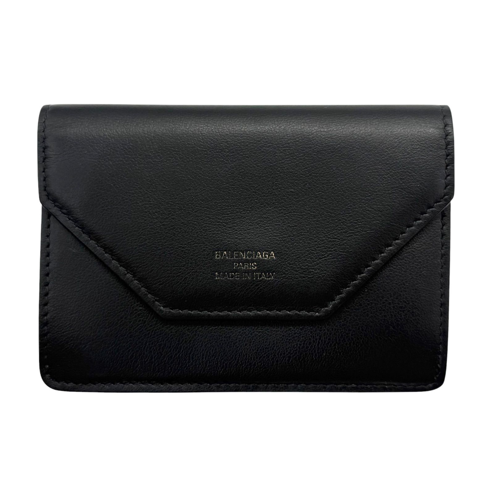 BALENCIAGA 　バレンシアガ　エンベロープ　ミニウォレット　三つ折り財布　736730　ブラック　黒　レザー　コンパクトウォレット　ロゴ　ブランド　ハイブランド　レディース　メンズ　ユニセックス　do1
