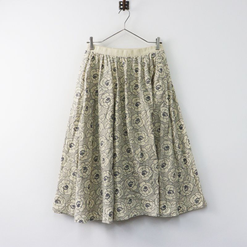 2024AW マーブルシュッド marble SUD EMB sasanqua スカート＼アイボリー 刺繍 ギャザー 山茶花 フレア ゴム【2400015016856】