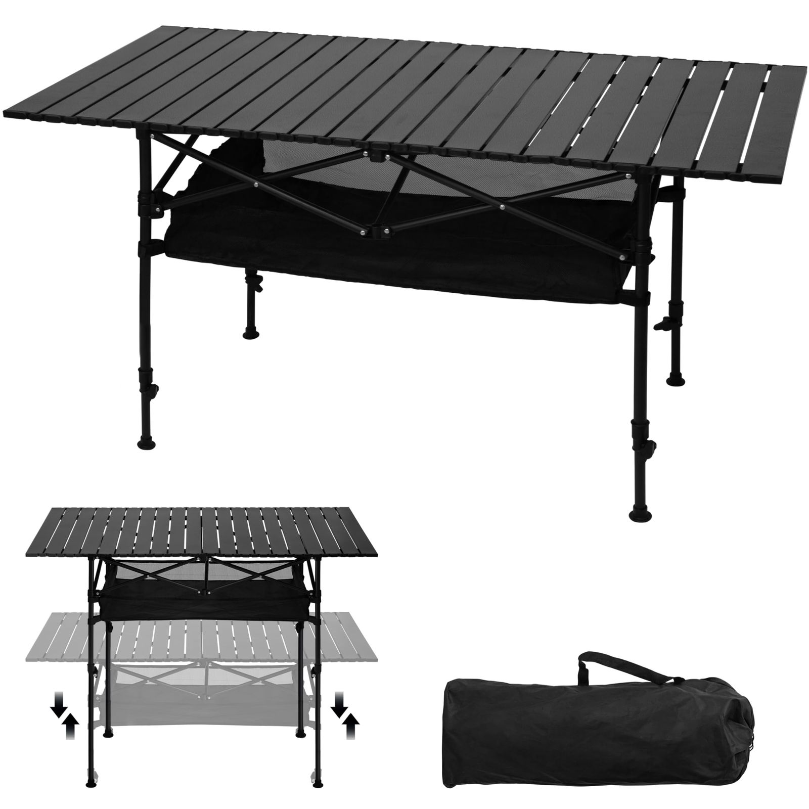 Ytmshisan軽量 耐荷重80kg 折り畳み式アウトドアテーブル 高さ調節(50-80cm) 3.9kg 4-6人用 防水加工 収納袋付 キャンプ・バーベキュー・ピクニック用 (ブラック)★m