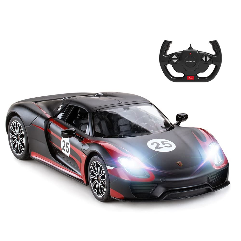 新品 ポルシェRCモデルカー、RASTAR 1/14ポルシェ918スパイダー 玩具の自動車、ランプ点灯可能、黒・ブラック