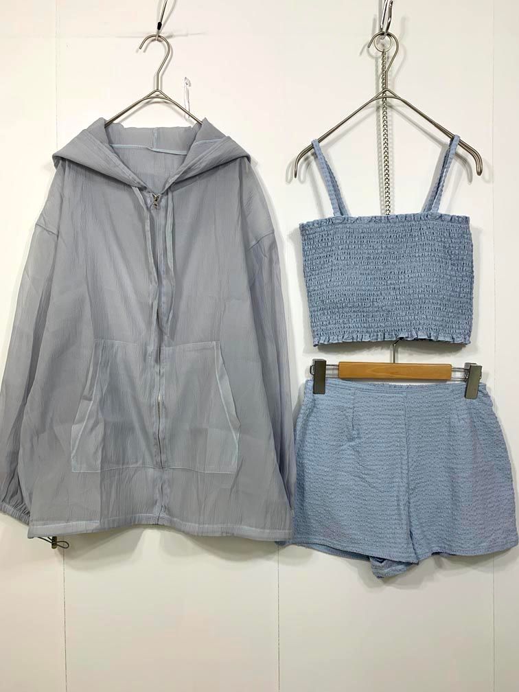 新品 mystic ミスティック シアーパーカー4SETスイムウェア 水着 sizeS/青 ■◆◎レディース