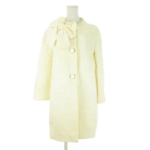 ケイトスペード KATE SPADE ノーカラーコート 0 白 アイボリー リボン装飾 ツイード 長袖 /CK11 ■ECD005