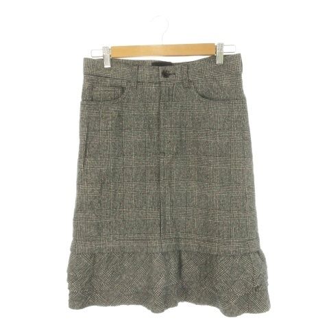 トリココムデギャルソン tricot COMME des GARCONS スカート ウール S グレー チェック柄 フリル裾 ミディ丈 TT-S027 /CK21 ■ECD005